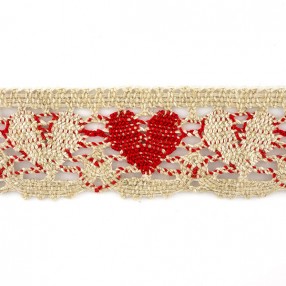 COTTON AND LINEN LACE BORDER 35MM - BEIGE RED
