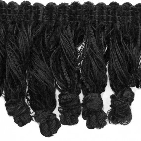 HAND-KNOTTED CHENILLE WOOL FRINGE 100MM - BLACK