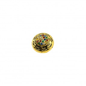 JEWEL METAL BUTTON WITH MULTICOLOR RHINESTONE -GOLD