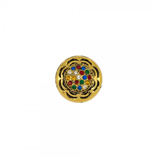 JEWEL METAL BUTTON WITH MULTICOLOR RHINESTONE -GOLD
