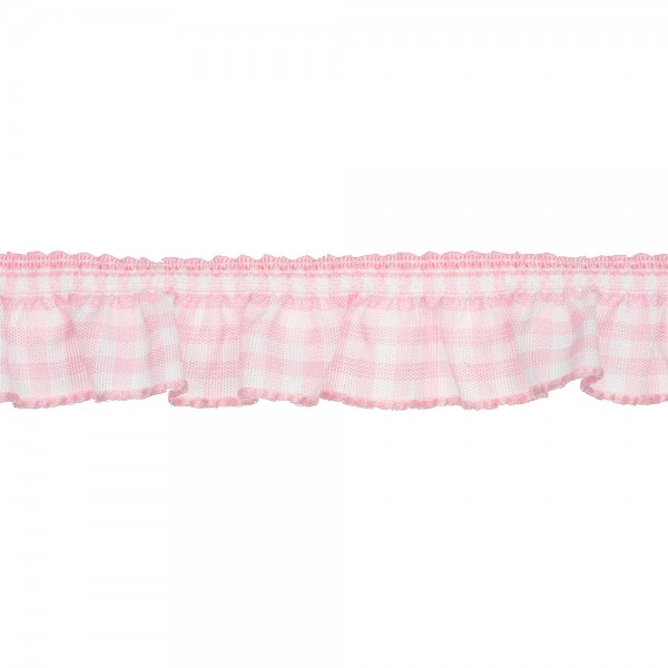 RUFFLED GINGHAM RIBBON WITH STRETCH - LIGHT PINK