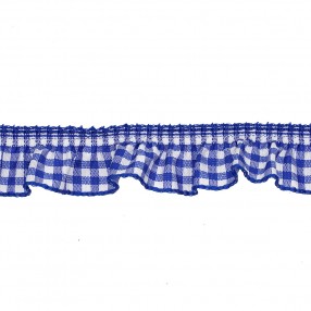 RUFFLED GINGHAM RIBBON WITH STRETCH - ROYAL BLUE
