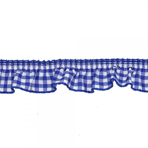 RUFFLED GINGHAM RIBBON WITH STRETCH - ROYAL BLUE
