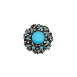 VINTAGE METAL BUTTON WITH STONE - TURQUOISE