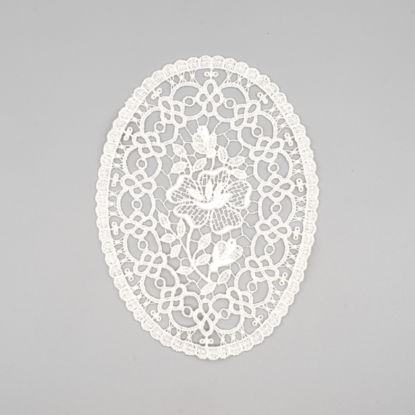 FLORAL OVAL MACRAME EMBROIDERED MOTIFS 170X120MM - WHITE