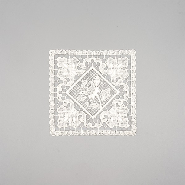 FLORAL SQUARE MACRAME EMBROIDERED MOTIF 120X120MM - WHITE