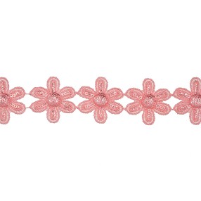 FLOWERS MACRAME LACE TRIMMING WITH SEQUINS - PINK