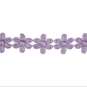 FLOWERS MACRAME LACE TRIMMING WITH SEQUIN - LILAC
