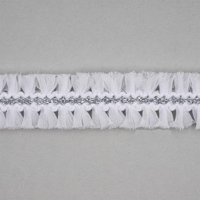 ORGANDY TRIMMING WITH METALLIC THREAD 30MM - WHITE-SILVER