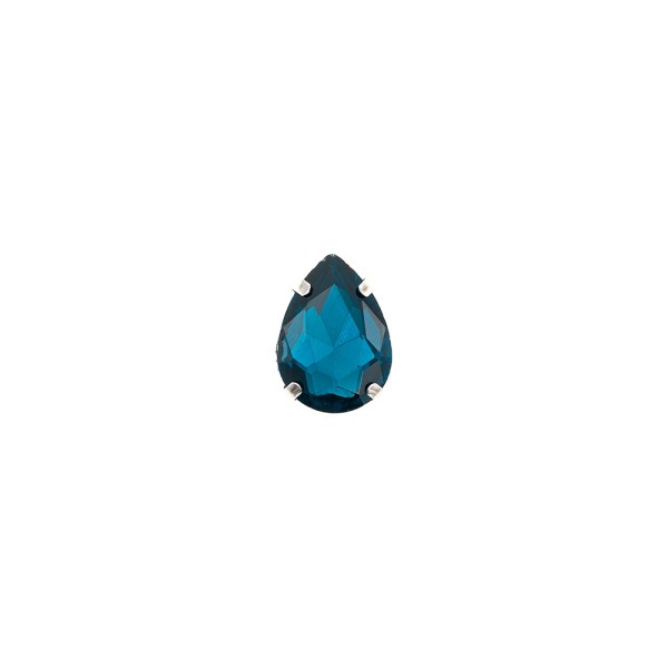 GLASS STONE DROP SHAPE WITH METAL CLAW 13X18MM - TEAL BLUE
