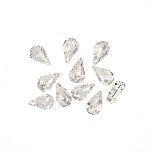 SEW-ON GLASS STONE DROP SHAPE WITH METAL CLAW 8X13MM - CRYSTAL