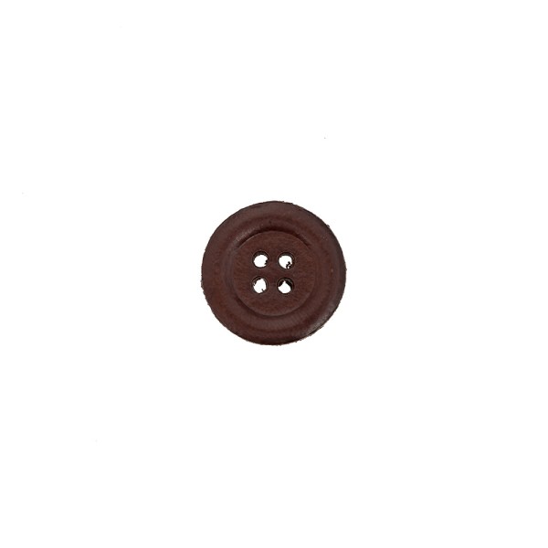 LEATHER 4 HOLE BUTTON WITH BORDER - DARK LEATHER