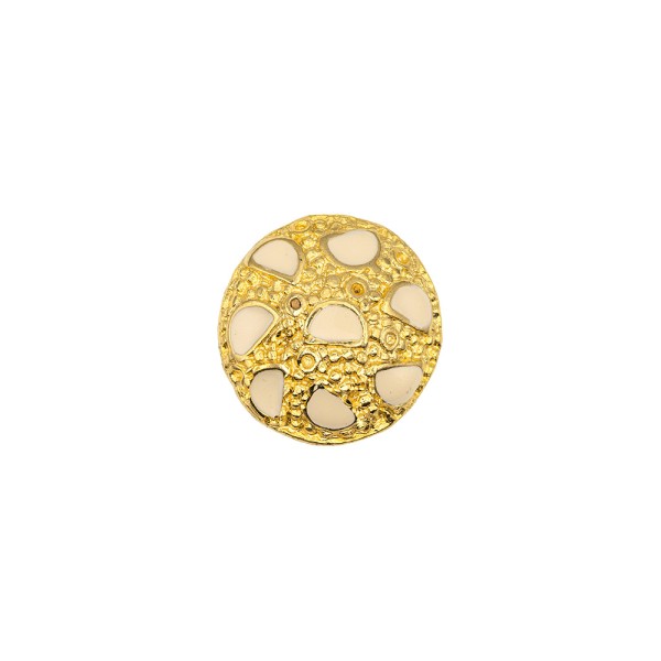 ENAMELED METAL BUTTON WITH SHANK - GOLD WHITE