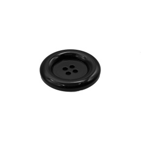 4-HOLES THICK EDGE POLISHED GALALITH BUTTON - BLACK
