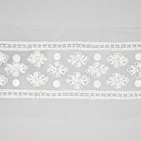 FLORAL BEADS SEQUINS TRIMMING 50MM - WHITE