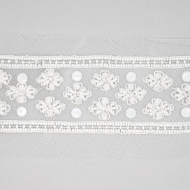 FLORAL BEADS SEQUINS TRIMMING 50MM - WHITE