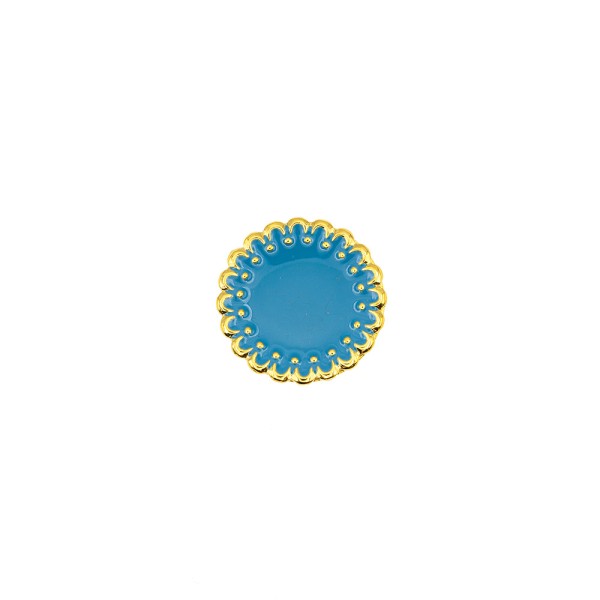 ENAMELED METAL JEWEL BUTTON WITH SHANK - TURQUOISE