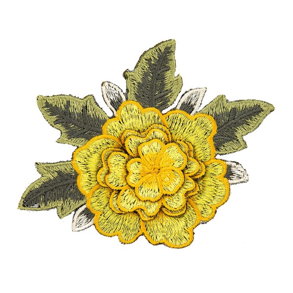 MULTI FLOWER EMBROIDERED IRON-ON MOTIF - YELLOW