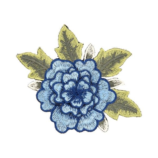 MULTI FLOWER EMBROIDERED IRON-ON MOTIF - BLUE