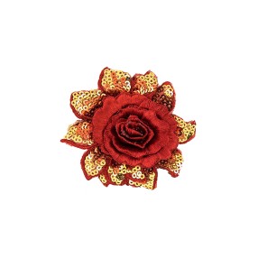 FLOWER EMBROIDERED IRON-ON MOTIF - RED