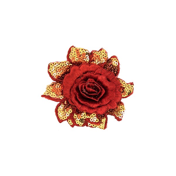 FLOWER EMBROIDERED IRON-ON MOTIF - RED