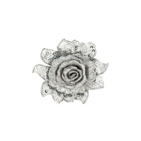 SEQUIN FLOWER EMBROIDERED MOTIF - SILVER