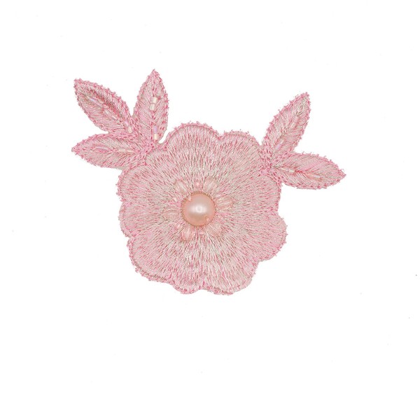METALLIC FLOWER EMBROIDERED MOTIF WITH BEADS - PINK