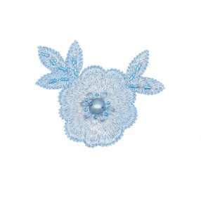 METALLIC FLOWER EMBROIDERED MOTIF WITH BEADS - LIGHT BLUE