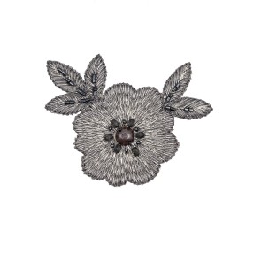 METALLIC FLOWER EMBROIDERED MOTIF WITH BEADS - GREY