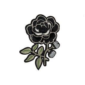 IRON-ON FLOWER EMBROIDERED MOTIF - GREY