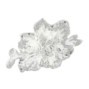 SEQUINS FLOWER EMBROIDERED MOTIF - WHITE SILVER