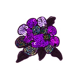 IRON-ON FLOWER EMBROIDERED MOTIF WITH SEQUINS AND BEADS - PURPLE