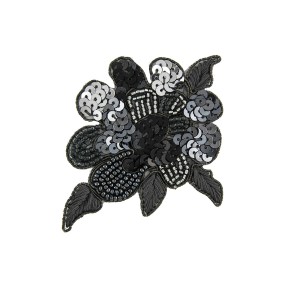 IRON-ON FLOWER EMBROIDERED MOTIF WITH SEQUINS AND BEADS - GREY