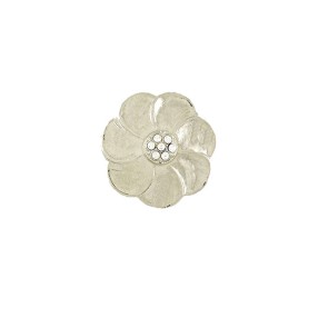 FLORAL METAL BUTTON WITH RHINESTONE - CRYSTAL-SILVER