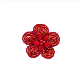IRON-ON FLOWER EMBROIDERED MOTIF WITH SEQUINS AND BEADS - RED