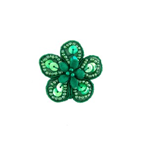 IRON-ON FLOWER EMBROIDERED MOTIF WITH SEQUINS AND BEADS - GREEN