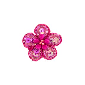 IRON-ON FLOWER EMBROIDERED MOTIF WITH SEQUINS AND BEADS - FUXIA