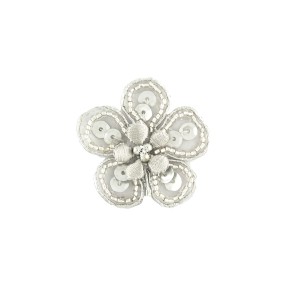 IRON-ON FLOWER EMBROIDERED MOTIF WITH SEQUINS AND BEADS - SILVER