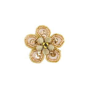IRON-ON FLOWER EMBROIDERED MOTIF WITH SEQUINS AND BEADS - GOLD
