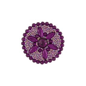 IRON-ON MEDALLION FLOWER EMBROIDERED MOTIF WITH SEQUINS AND BEADS - PURPLE