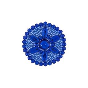 IRON-ON MEDALLION FLOWER EMBROIDERED MOTIF WITH SEQUINS AND BEADS - BLUE