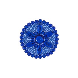 IRON-ON MEDALLION FLOWER EMBROIDERED MOTIF WITH SEQUINS AND BEADS - BLUE