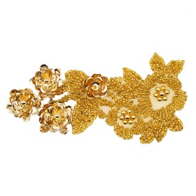 FLORAL EMBROIDERED MOTIF WITH SEQUINS AND BEADS - GOLD