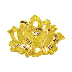 IRON-ON FLOWER EMBROIDERED MOTIF WITH SEQUINS - GOLD