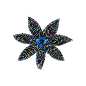 FLOWER EMBROIDERED MOTIF WITH SEQUINS AND BEADS - INDIGO