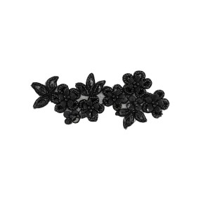 IRON-ON FLORAL EMBROIDERED MOTIF WITH SEQUINS AND BEADS - BLACK