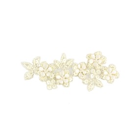 IRON-ON FLORAL EMBROIDERED MOTIF WITH SEQUINS AND BEADS - CREAM