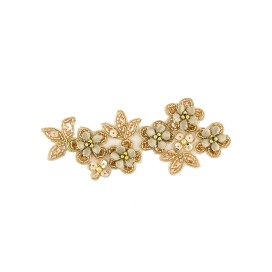 IRON-ON FLORAL EMBROIDERED MOTIF WITH SEQUINS AND BEADS - GOLD