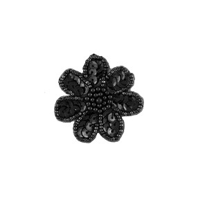 IRON-ON FLOWER EMBROIDERED MOTIF WITH SEQUINS AND BEADS - BLACK