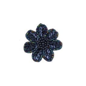 IRON-ON FLOWER EMBROIDERED MOTIF WITH SEQUINS AND BEADS - BLUE